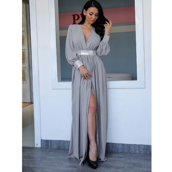 Deep V Sequin Detailed Maxi Dress - Picture 4 of 7